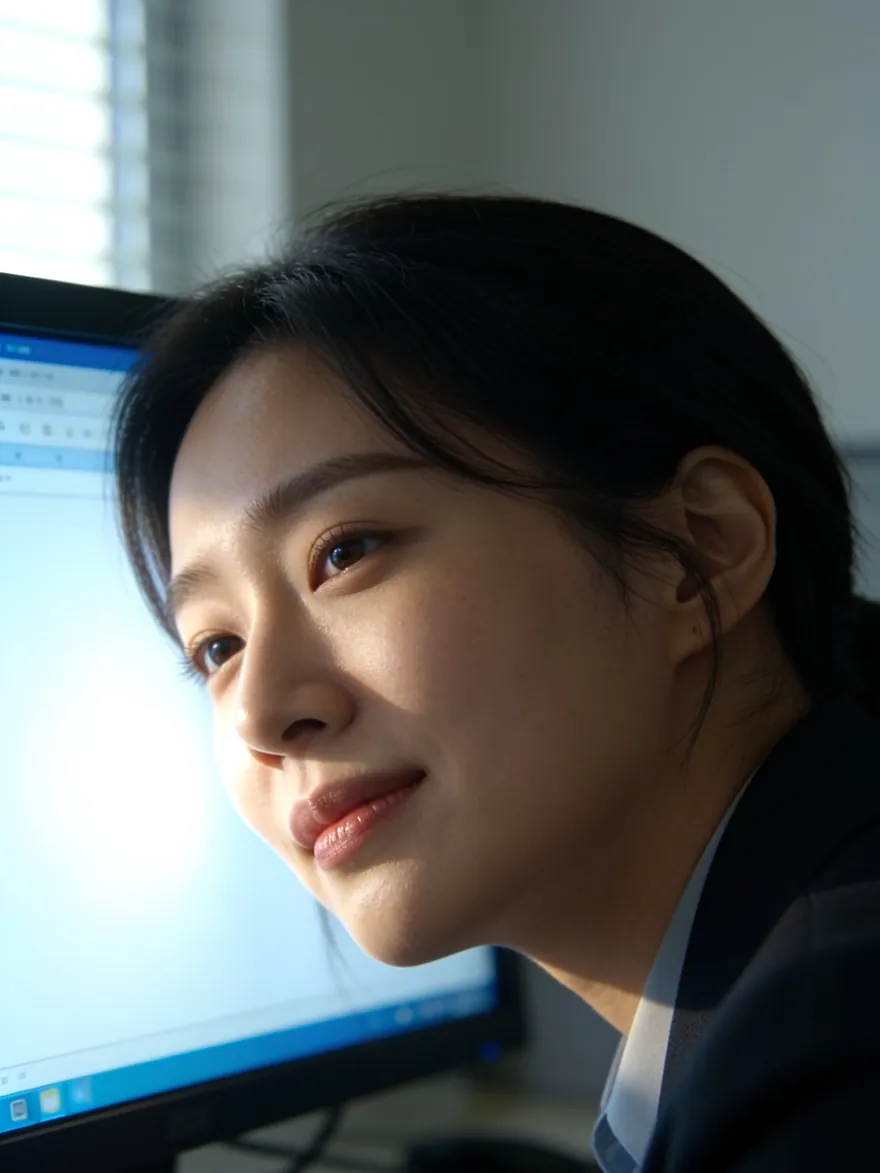 모니터의 알림을 확인하는 담당자 클로즈업